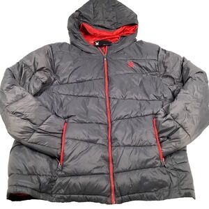 Spyder Men's Puffer Jacket‎ XL Gray Red Hooded Insulated Winter Coat